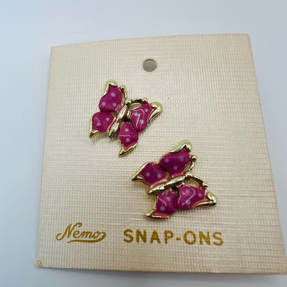 Vintage Nemco Pink Enamel Butterfly Lapel Pins Set on Card